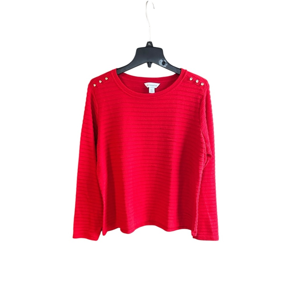 Liz Claiborne red horizontal ribbed pullover sweater diamond buttons Sz XXL